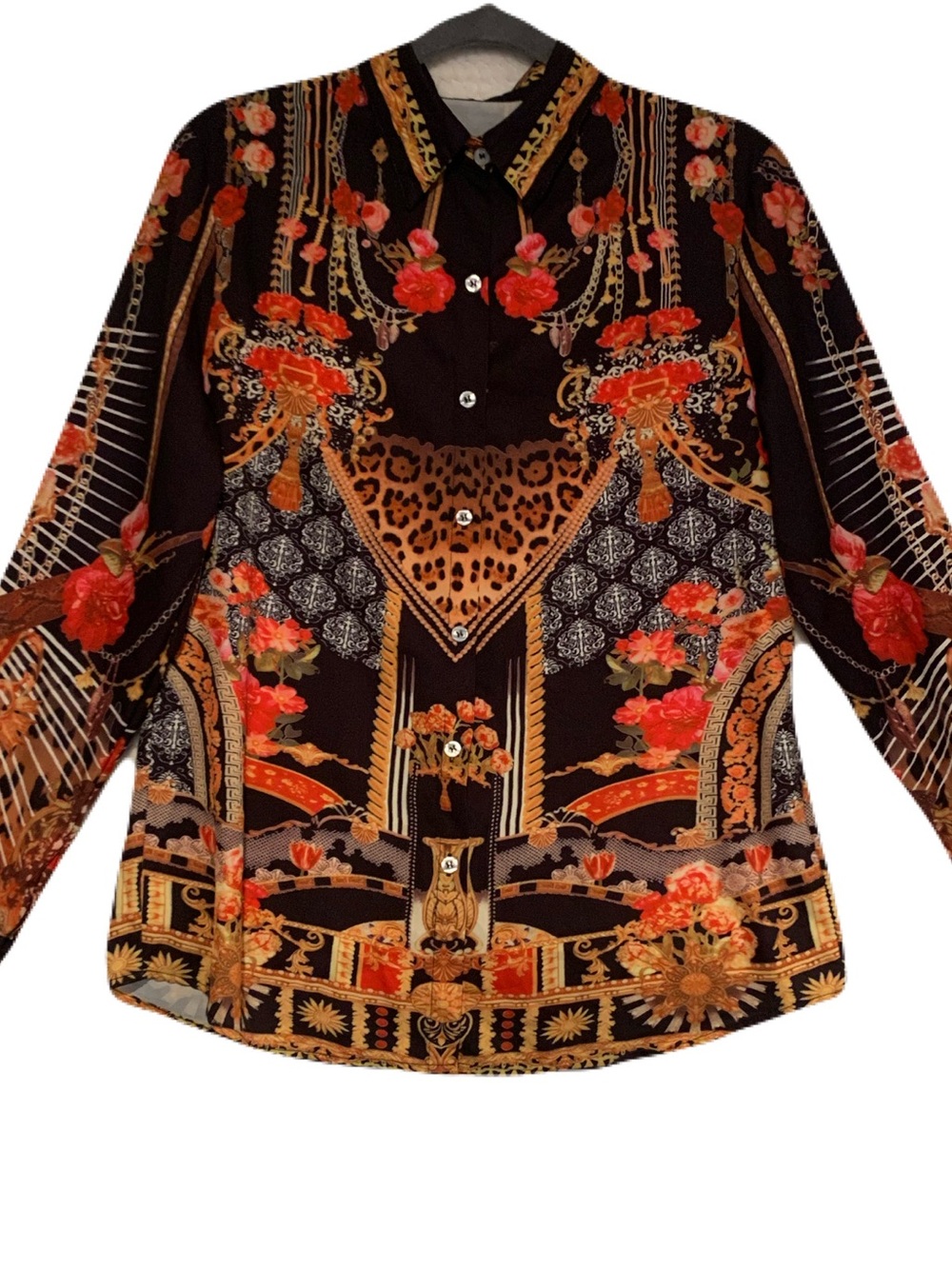 Black & Gold Floral-Print Button-Down Shirt